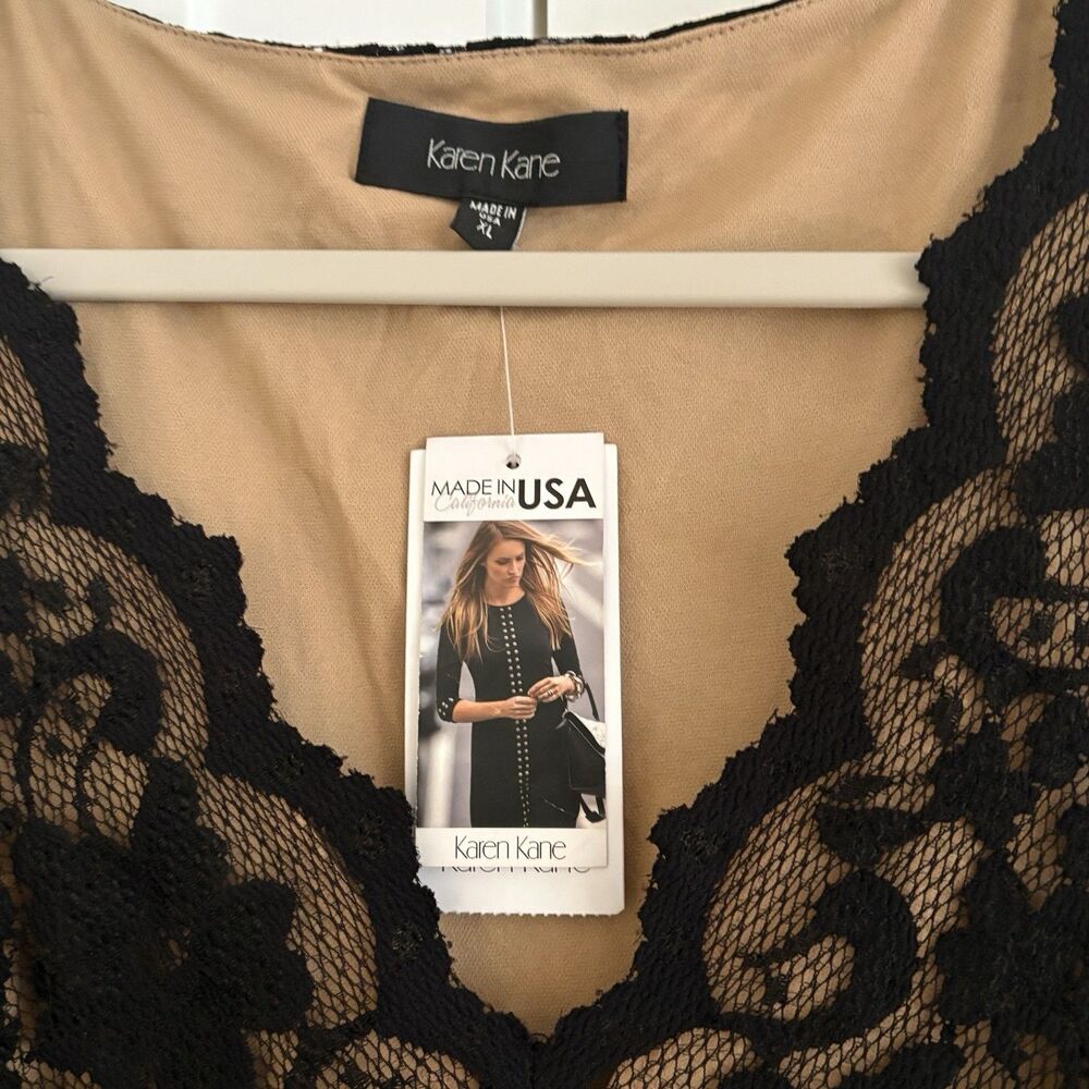 Karen Kane Dress Women's XL Lace V Neck Scallop Hem Solid Black Elegant Mini NWT - Picture 8 of 11